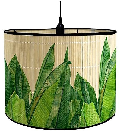 MagiDeal Drum Print Lamp Shade Wicker Lamp Shade Light Fixture Green Plant Pattern Rattan Lamp Shade for Hanging Light, Floor Lamps Living Room Cafe, C