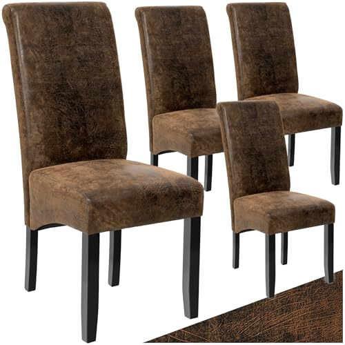 tectake® Chaise de Salle à Manger, Lot de 4, Revêtement en Cuir synthétique | Facile à entretenir, Dossier ergonomique, Pieds en bois massif, Patins en plastique doux, 44 x 63 x 106 cm, max. 120 kg, Daim