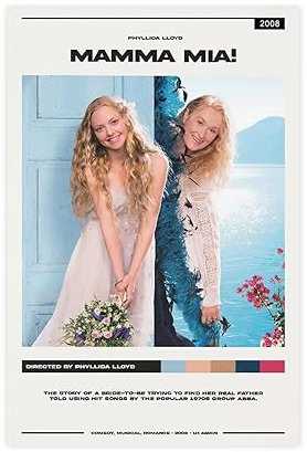 QUNAN Filmposter Mamma Mia auf Leinwand, ungerahmt: 30 x 45 cm
