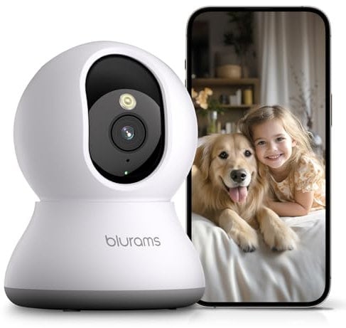 blurams Telecamera Wi-Fi Interno,2K Videocamera Sorveglianza,Rotazione a 360°,Visione Notturna, Rilevamento di movimento/suono,Audio Bidirezionale Compatibile con Alexa(solo 2,4 GHz)