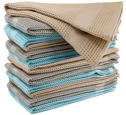 Bayeta de Microfibra 12 Unidades de Seca Vajillas o Cubertería Paños de Punto Gofrado Ultrasuaves,sin Pelusa Secado Rapido Especial para Cocina 40x40cm
