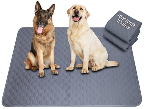 Waschbar Haustier-Urinunterlage, 2 Stück 100*70 cm Wiederverwendbare Welpenunterlagen Matte für Hunde, Super Saugfähig, Wasserdicht, Urinierunterlagen für Hunde, Auto, Reisen (Grau * 2)