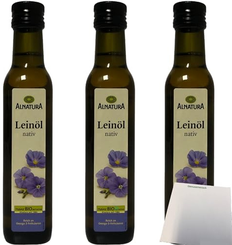 Alnatura Bio Leinöl kaltgepresst 3er Pack (3x250ml Flasche) + usy Block