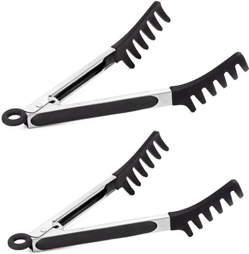 2 pinze in silicone per pasta in acciaio inox, pinze da cucina per cucinare padelle antiaderenti barbecue punta resistente al calore forte presa