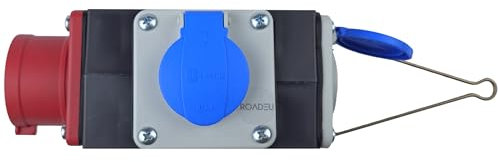RoadEu - Adattatore Industriale da 380V a 230V – Distributore di corrente da 16A con spina CEE e uscite Schuko – Ciabatta Elettrica – Spina CEE da 16A e 3 prese da 16A