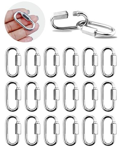YETOOME 20 Stück 304 Edelstahl M3,5 Kettenglieder, 0,3 cm D-Form, Verriegelung, schnelle Kettenreparatur, Haustiere, Schlüsselanhänger für Outdoor-Reiseausrüstung