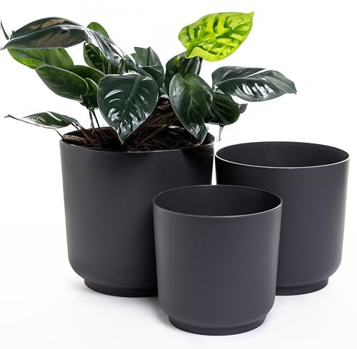 Home Garden Ornaments Luna Plant Pots Indoor – Indoor Plant Pot Set of 3 with Matte Surface, Flower Pots No Drainage Holes (Sizes: 13cm, 15cm, 17cm, Colour: Anthracite)