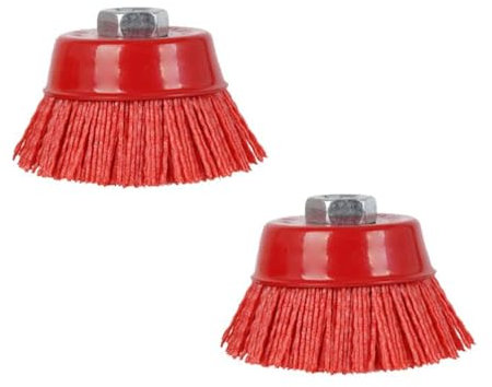 NIYATA Spazzole in Nylon Trapano, Spazzole Abrasive in Filo di Nylon M14, Spazzola Metal per Forare e Rettificare, per Lucidare e Rimuovere Ruggine 75mm Rosso