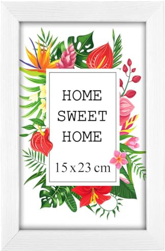 MG Design Bilderrahmen 15 x 23 cm - Farbe Weiß, aus Holz, mit Acrylglas - zum vertikalen oder horizontalen Aufhängen/Aufstellen, für Fotos, Poster, Puzzles
