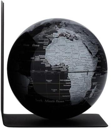 TROIKA Globus Buchstütze aus Metall BOOKGLOBE SINGLE Ø 13 cm magnetisch balancierter Globus schwarze Meere & matte silberfarbene Landflächen, Gewicht 0,6 kg - im hübschen Karton ideal zum Verschenken
