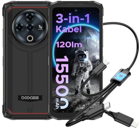 DOOGEE Fire 6 Power Outdoor Handy 20GB + 256GB/2TB, 15500mAh(33W) Outdoor Smartphone, 120LM Taschenlampe, 6,56 Zoll HD+ Outdoor Handy Ohne Vertrag Android 14, 50MP Kameran, Dual 4G SIM/NFC/GMS/Face ID