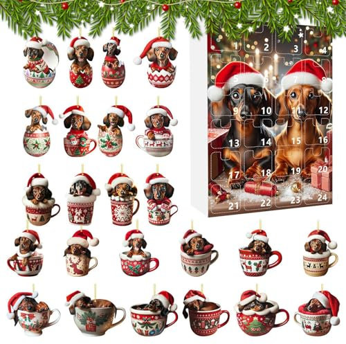 2024 Weihnachten Dackel Adventskalender, Niedlicher 2D Hund Adventskalender 2024, Spielzeug Adventskalender 2024, 24 Tage Weihnachten Countdown Kalender, Dackel Spielzeug Adventskalender