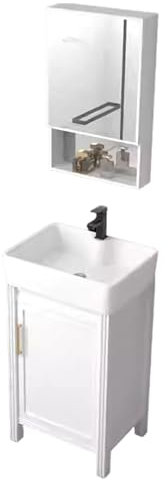 SXSYTR Badezimmer-Eckwaschbecken Mit Unterschrank, Wandmontiertes Keramikwaschbecken, Badezimmerschrank Hängend, Eck Badezimmerschrank Mit Waschbecken Nd Spiegelschrank(46cm)
