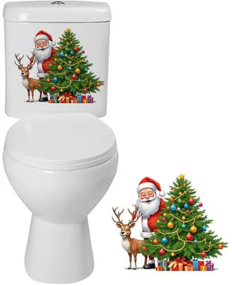 2 Blätter Weihnachtsdeko WC Toilettensitz-Aufkleber Toilettenaufkleber Selbstklebend PVC Toiletten aufkleber für Toilettendeckel Weihnachten Muster (KM682*2)