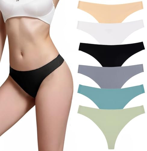 flintronic Strings Femme sans Couture, Lot de 6 Strings pour Femme, sous-vêtements Taille Basse, Sexy Chic Culotte Stretch, Slip Invisible Multipack Thong