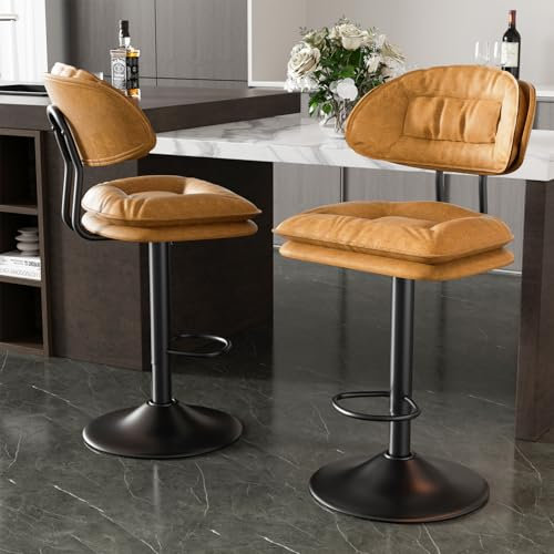 Hawthyhome Barhocker 2er Set, Ergonomische Gepolsterte Barhocker mit Rückenlehne, Verstellbare Doppellagige Barstuhl, für Esszimmer Heimbar Kücheninsel, 2 x Hocker (Orange)