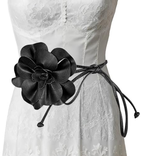 Huamengyuan Belt women Damen Gürtel Blumengürtel Ledergürtel Hüftgürtel Wickelgürtel Leder Look mit extravaganter Blume Taillengürtel für Frauen Kleid Knoten Gürtel Rose Blume Festival Party Hochzeit