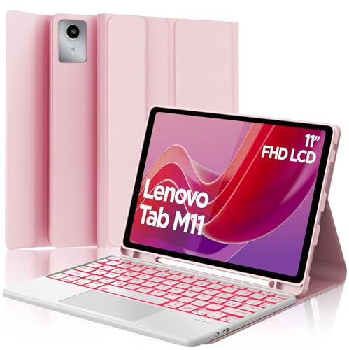 SENGBIRCH Custodia Tastiera Lenovo Tab M11 11, Cover con Tastiera con Trackpad per Lenovo Tab M11 2024, 7 Colori di Retroilluminazione Italiano QWERTY Rimovibile Bluetooth Tastiera, Rosa