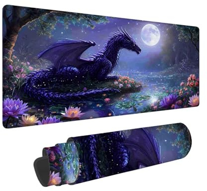 Mauspad 800 x 400 mm, XXL Mousepad Lila Gaming Mauspad, Wasserabweisend Mauspad Drachen Desk Mat, Vernähten Kanten Mouse Pad, Schreibtischunterlage mit Rutschfester Gummibasis für PC, Laptop F-244
