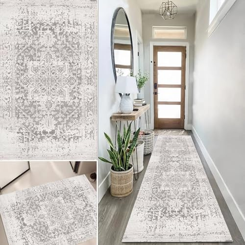 Lanmuvo Teppich Läufer 60x400cm rutschfest Küchen Teppich, Waschbar Teppichläufer Flurteppich Flur Küchenläufer für Korridor, Modern Vintage Teppichläufer für Wohnzimmer, Küche, Anpassbar