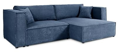 Generisch Keymon Cord Ecksofa mit Schlaffunktion und Bettkasten, Schlafsofa mit 200 x 135 cm Liegefläche, Cord L Form Sofa (POSO 05)