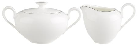 Villeroy & Boch Anmut Platinum No. 1 Milch- und Zucker-Set, Milchkännchen (180 ml) und Zuckerdose (290 ml), Serviergeschirr mit Platinrand, Premium Porzellan, Weiß/Silber