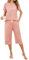 Terecey Pyjama pour femme à manches courtes en coton - Pantalon de pyjama d'été court - Combinaison de loisirs - Doux et confortable - Pantalon de pyjama 3/4 - Tailles S à XXL, Rose, S