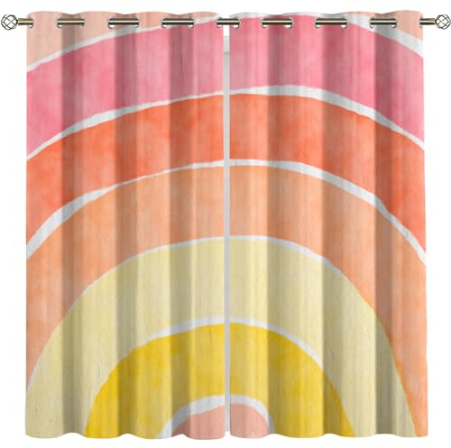 Vorhänge Wohnzimmer Modern Blickdicht Mit Ösen Gelb-Roter Farbverlauf Minimalistische Kunst Für Zuhause Muster 2Er Set 140X160Cm Vorhang Verdunkelung Gardinen Blickdicht Schlafzimmer Kinderzimmer J