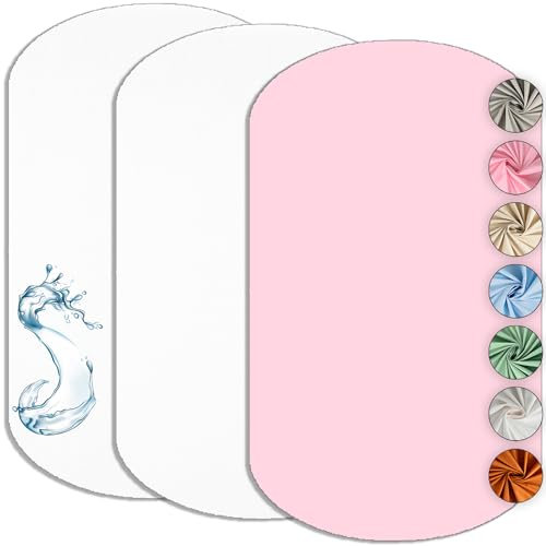 Kompatibel BabyBay Spannbettlaken X2 + Matratzenschoner X1-50x89cm Spannbettlaken Baby Kompatibel mit Maxi, Midi, Boxspring, Comfort, Comfort Plus 100% Baumwolle (Weiß/Rosa, 50x89cm)