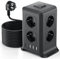 Multiprise avec Interrupteur, Tour Multiprise 8 Prises et 4 Ports USB(Max 5V/3.4A) Multiprise Parafoudre et Surtension Rallonge Electrique 5M Câble à la Maison et au Bureau. Noir