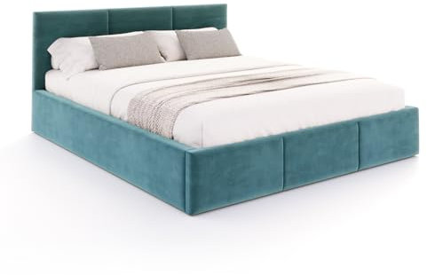 Bett Fresia 140x200 cm mit Lattenrost Stauraum Doppelbett Samt Trinity türkis Bettkasten