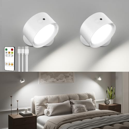 EZVALO 2000mAh Rechargeable Wall Lights Indoor, Stick On Wall Lights | 3 Colour Temp, Remote & Touch Control, 360° Rotatable Head, Stepless Brightness Adjustment, Practical Decorative, No‑Drill
