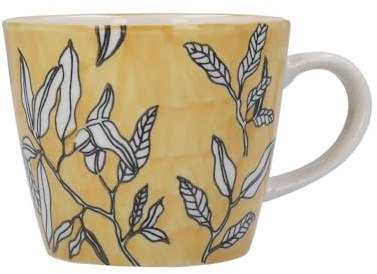 Gisela Graham Leaf Patterened Stoneware Mug, 300ml (Yellow)