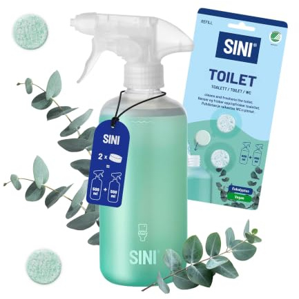 SINI Starterset WC | Flasche & 2 Tabletten, Kraftvolle WC-Reinigung, geruchsneutralisierend & vegan, Hergestellt in Finnland