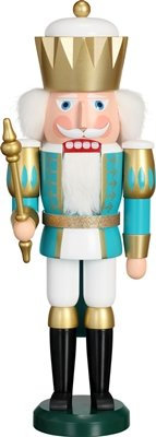 Rudolphs Schatzkiste Nußknacker König türkis weiß HxBxT = 40x14x12cm NEU Weihnachten Seiffen Nutcracker Nüsse Erzgebirge Winter Dekoration Holzkunst Holz Weihnachtsmann Christmas Walnuss