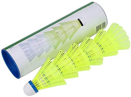 VGEBY 6Pcs Nylon Badminton Ball, professionelle Federbälle Badmintonbälle Shuttle Schnell Haltbarkeit Stabilität 6er in Einer Dose Gelb für Outdoor Sport Training