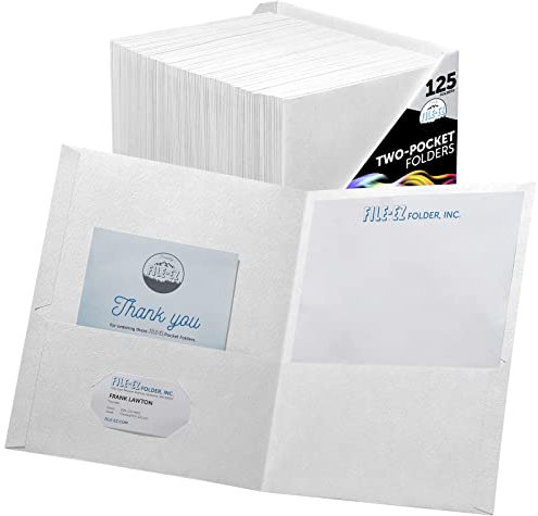 FILE-EZ Zwei-Pocket-Ordner, weiß, 125 Stück, strukturiertes Papier, Briefgröße (EZ-32410)