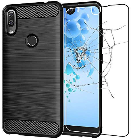 ebestStar - Cover per Wiko View 2, Custodia Protezione Carbonio Design, TPU Morbida Antiurto, Nero + Vetro Temperato