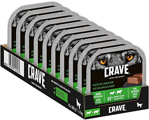 CRAVE Premium Pastete mit Lamm & Rind für Hunde – Getreidefreies Adult Nassfutter mit hohem Proteingehalt – 10 x 300 g