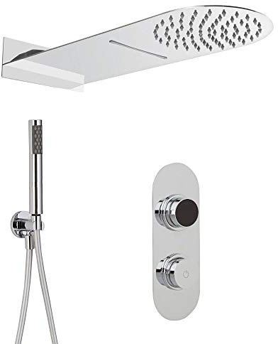 MILANO Digital Thermostatic Mixer Valve Waterblade Head Handset Chrome