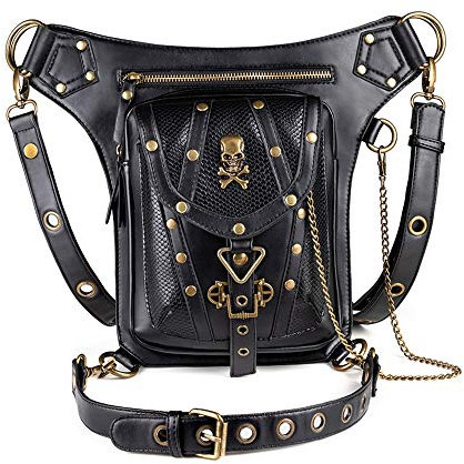 Segater Gothic Steampunk Gürteltasche, Männer und Frauen Drop Beinbeutel Armpackung Bauchtasche Schulter-Gürteltaschen Geldbörse Pouch Bag Schwarzer Rucksack Outdoor-Wanderrucksack.