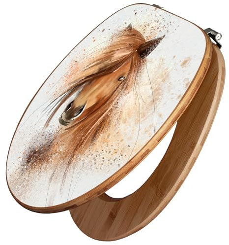 banjado Design WC Sitz Bambus 45x37,5cm / Toilettendeckel/Toilettensitz Bambus - hochwertiger Bambus Klodeckel/WC-Sitz Universal für alle gängigen Toiletten/Motiv Magic Horse