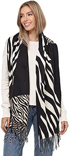 Glamexx24 Damen XXL Schal Kuscheliger warmer Leoparden Muster 3 farbiger Fransen Poncho Schal Oversized Deckenschal