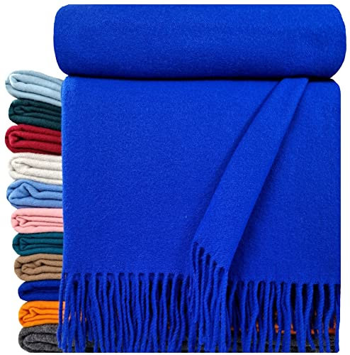 STTS International Kaschmir Decke Wolldecke Wohndecke 100% Merinowolle - Kaschmir - Mix 140 x 200 cm sehr weiches Plaid Kuscheldecke Lugano (Königsblau (einfarbig))