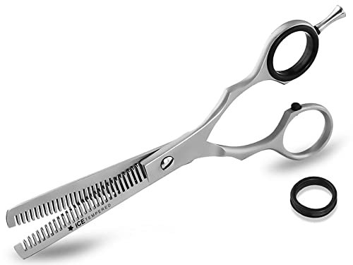 Effilierschere Haarschere 2-seitig gezahnt Friseurschere aus rostfreiem Edelstahl zum Ausdünnen der Haare - Haarschneideschere für Damen und Herren (6 Zoll) Blau