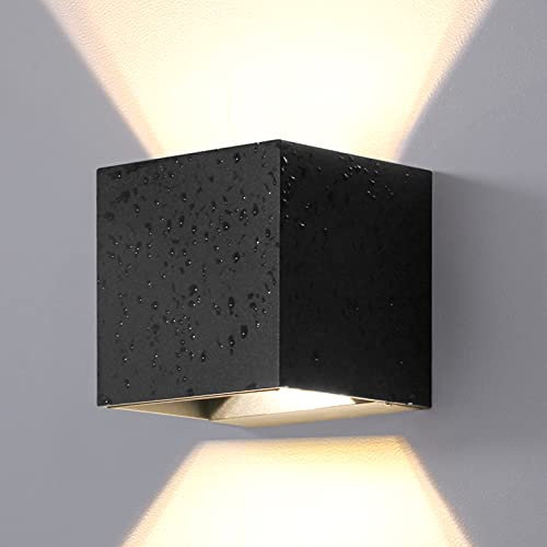 DAWALIGHT Garten Wandleuchten, Outdoor Up and Down Lights LED 2x6W 925LM 3000K, IP65 Wasserdichte Moderne Wandleuchten, Quadratisches Design, Abstrahlwinkel einstellbar, Schwarze Farbe