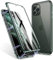 LONYAN Compatible with iPhone 11 Pro Max Case, Magnetic Adsorption Protective Hard Case Front and Back Tempered Glass Full Screen Coverage One-Piece Design Flip Cover (Midnight Green)