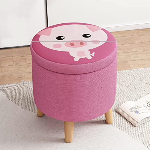 Ottomans Fußhocker Schuhwechsel Hocker Aufbewahrungshocker Runde Fußhocker Baumwolle Leinen Fußhocker Hocker für das Schlafzimmer Hocker für das Wohnzimmer, Schwein-37x45.5cm
