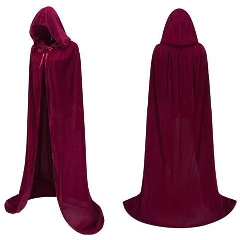 Regenboog 59inch Burgundy Velvet Cape with Hood,Full Lenght Cloak for Adult,Christmas Halloween Costume,Masquerade,Witch Cape,Wizard Cape Adult,150cm,Wine Red | Unisex Samt Kapuzenumhang Hexe Zauberer Professor Mcgonagall Halloween Kostüm Loki Ärmellos Umhang Cosplay Robe