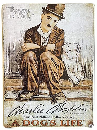 Kustom Art Magnet (Magnet) Berühmte Schauspielerserie Charlie Chaplin Vintage Stil für Kühlschrank / Garage / Bar Druck auf Holz 10 x 6 cm